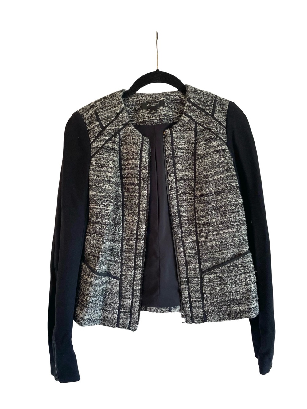 Anne Taylor Black & Gray Bouclé Ponte Jacket with matching skirt